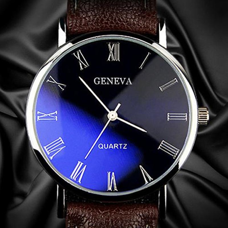 Business Casual Simpel Romertalskive Pu Læderrem Herre Quartz Watch Armbåndsur