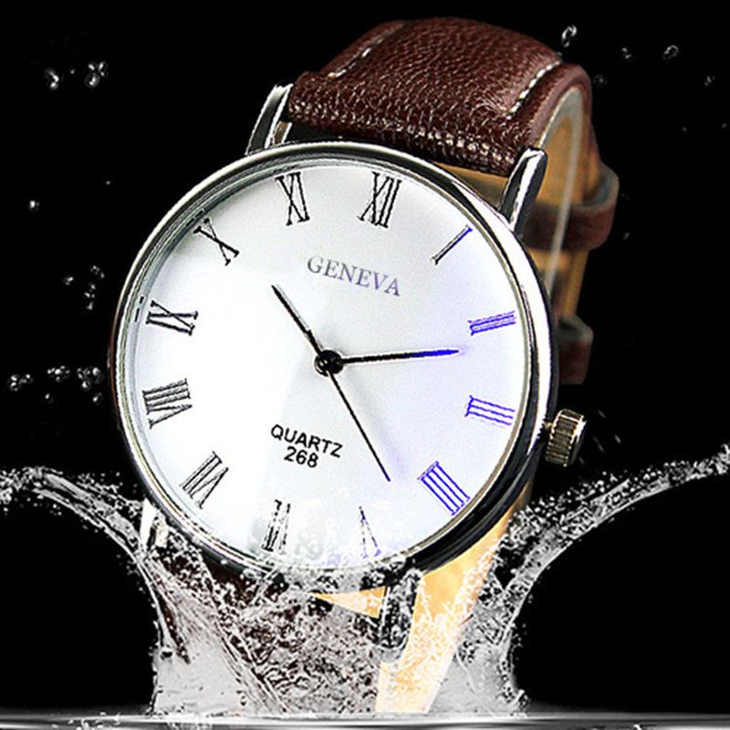 Business Casual Simpel Romertalskive Pu Læderrem Herre Quartz Watch Armbåndsur