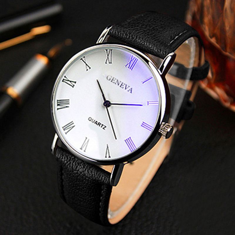 Business Casual Simpel Romertalskive Pu Læderrem Herre Quartz Watch Armbåndsur