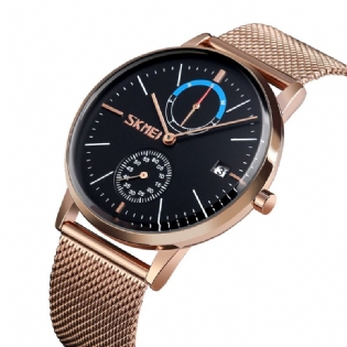 Business Style Cirkulært Spejl Mesh Stålrem Uge Dato Display Herreur Quartz Watch