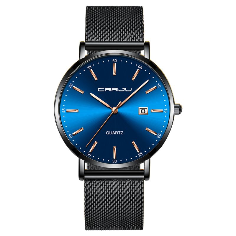 Business Style Dato Display Luksus Blue Dial Fuld Stålrem Herre Quartz Watch