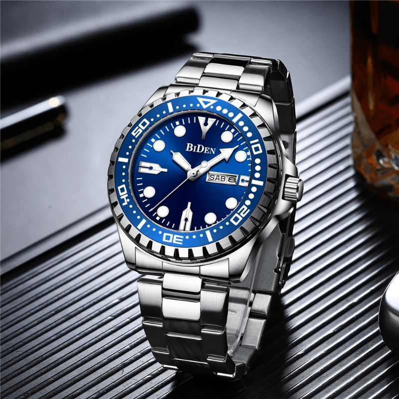 Business Style Fuldt Stål Quartz Watch Calendar Luminous Display Watch