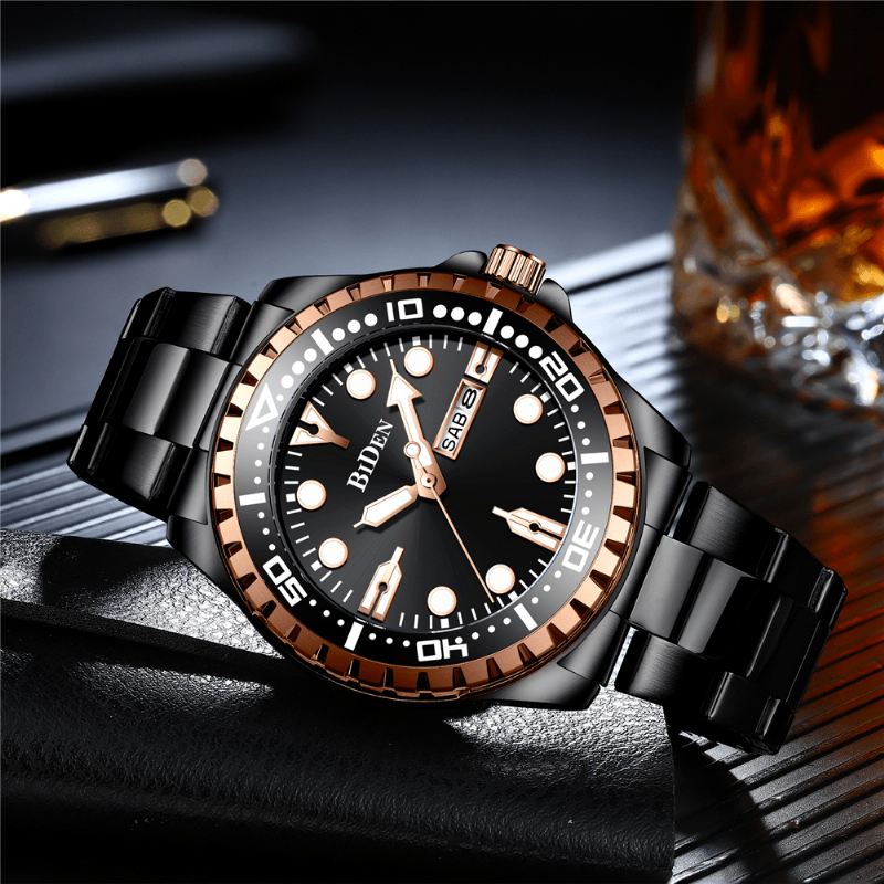 Business Style Fuldt Stål Quartz Watch Calendar Luminous Display Watch