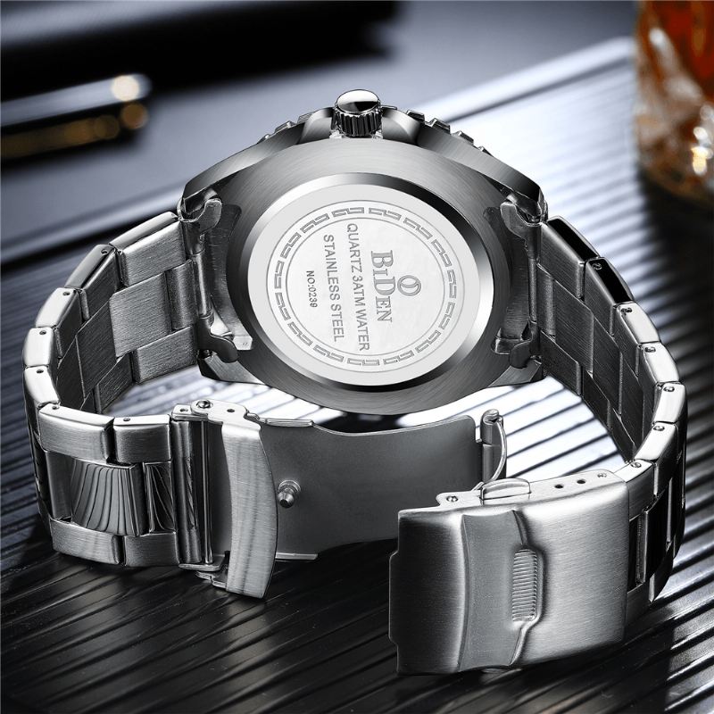 Business Style Fuldt Stål Quartz Watch Calendar Luminous Display Watch