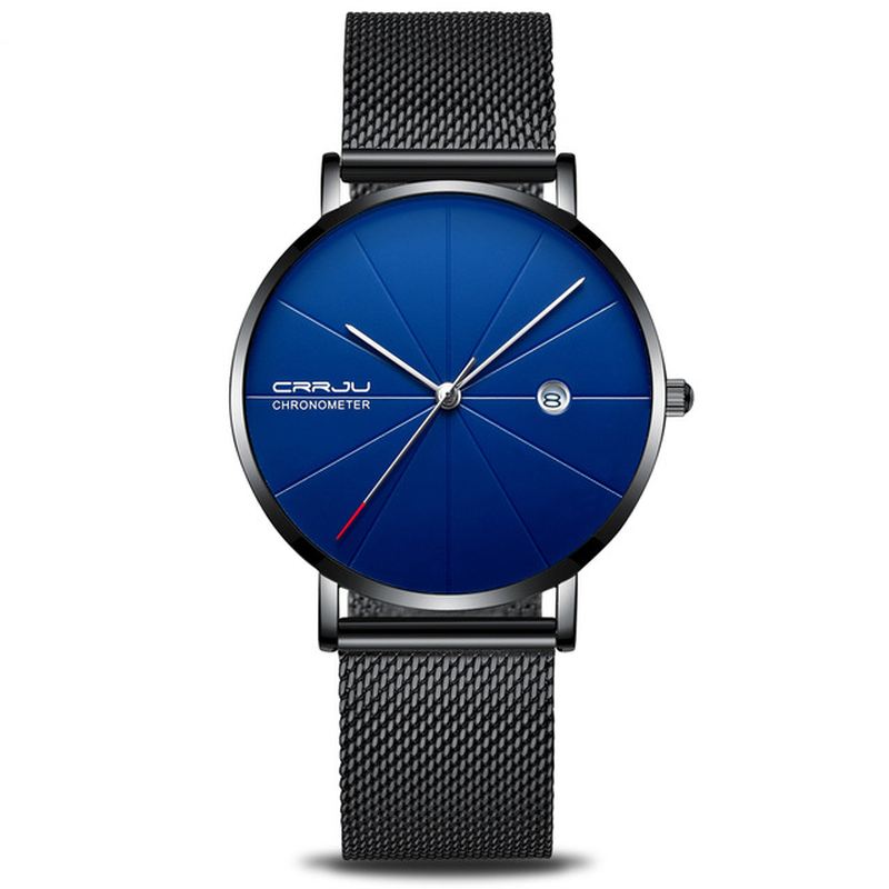 Business Style Mænd Armbåndsur Dato Vis Analog Fuld Steel Quartz Watch