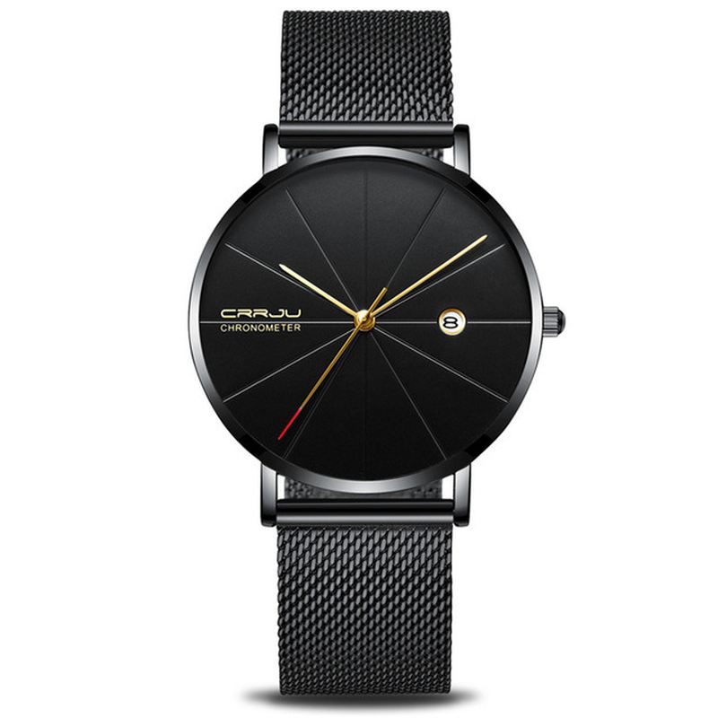 Business Style Mænd Armbåndsur Dato Vis Analog Fuld Steel Quartz Watch