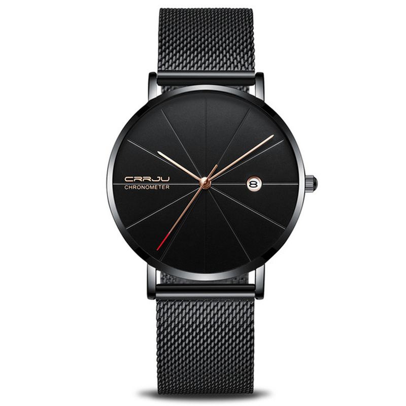 Business Style Mænd Armbåndsur Dato Vis Analog Fuld Steel Quartz Watch