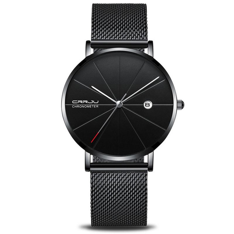 Business Style Mænd Armbåndsur Dato Vis Analog Fuld Steel Quartz Watch