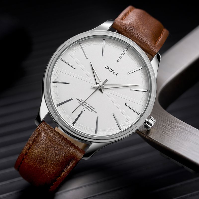 Business Style Simple Dial Clean Lines Læderrem Herre Quartz Watch