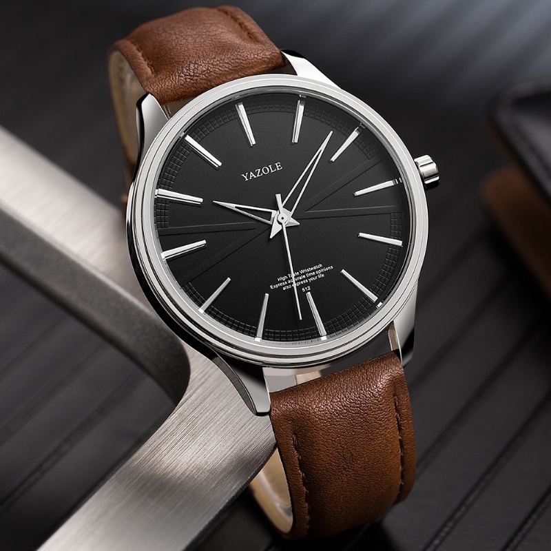 Business Style Simple Dial Clean Lines Læderrem Herre Quartz Watch