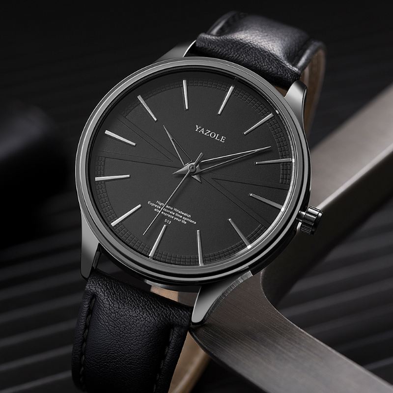 Business Style Simple Dial Clean Lines Læderrem Herre Quartz Watch