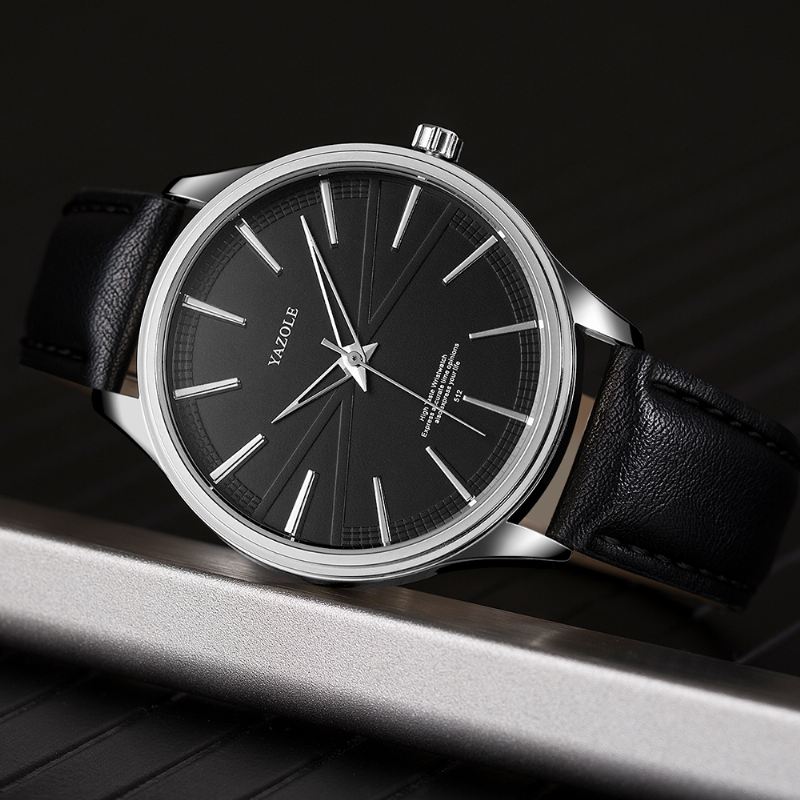 Business Style Simple Dial Clean Lines Læderrem Herre Quartz Watch