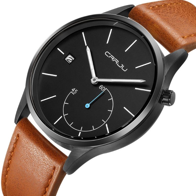 Casual Kalender Læderrem Working-dials Mænd Armbåndsur Quartz Watch