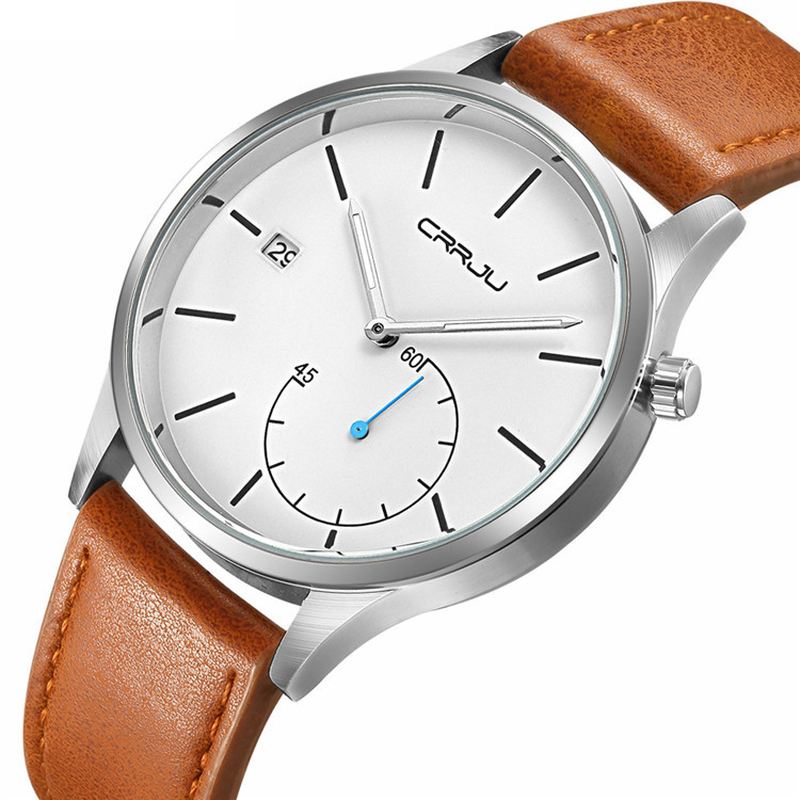 Casual Kalender Læderrem Working-dials Mænd Armbåndsur Quartz Watch