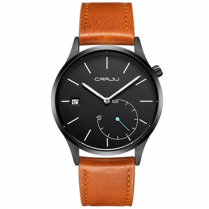 Casual Kalender Læderrem Working-dials Mænd Armbåndsur Quartz Watch