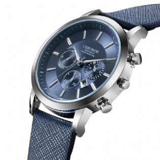 Casual Style Calendar Mænd Armbåndsur False Small Dials Læderrem Quartz Watch