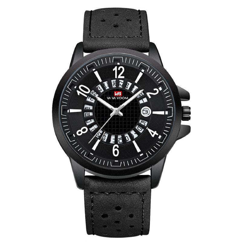 Casual Style Dato Display Udendørs Quartz Watch Læder Band Herre Watch