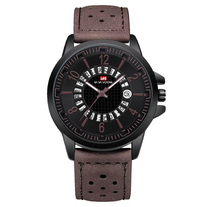 Casual Style Dato Display Udendørs Quartz Watch Læder Band Herre Watch