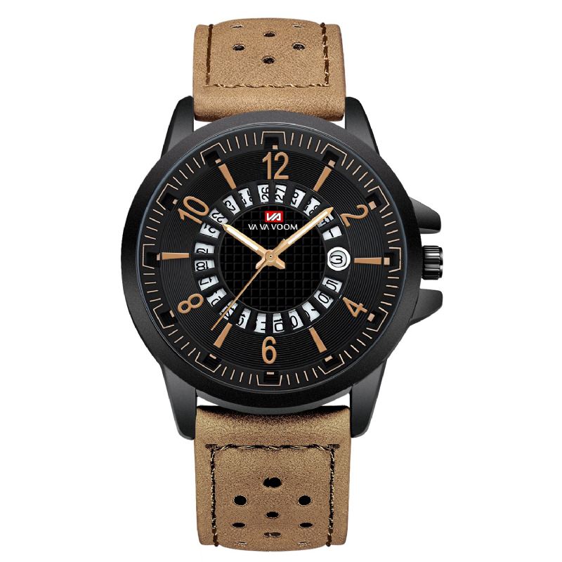 Casual Style Dato Display Udendørs Quartz Watch Læder Band Herre Watch