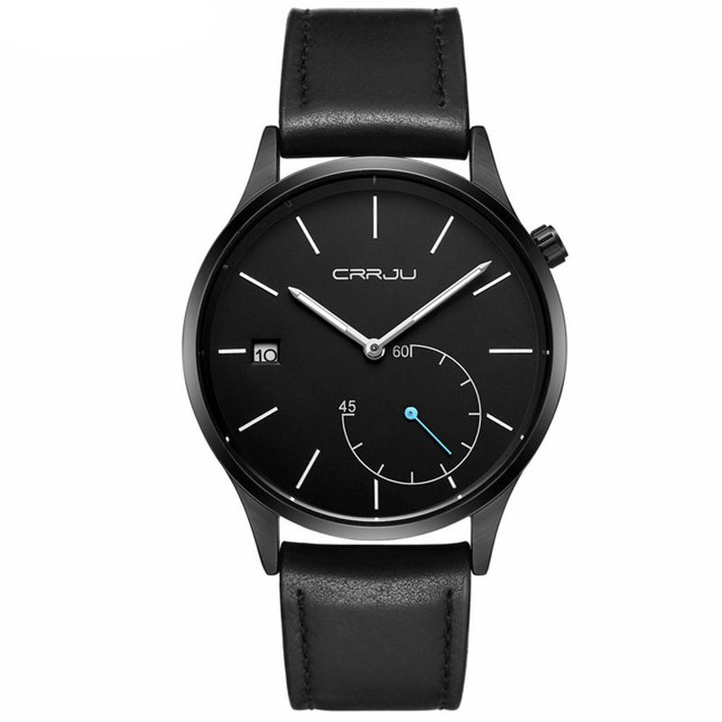 Casual Style Kalender Mænd Armbåndsur Læderrem Working-dials Quartz Ure