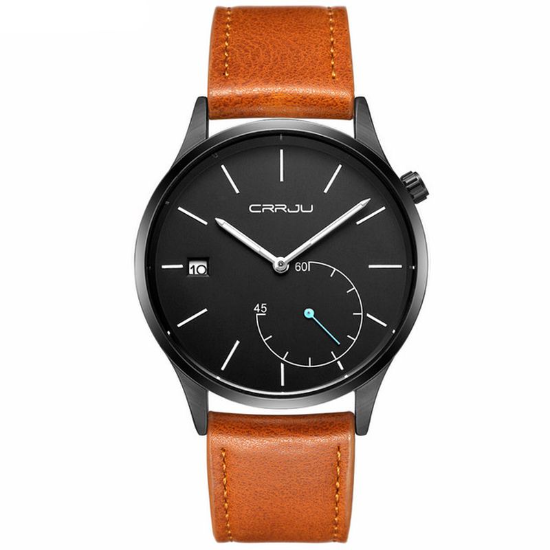 Casual Style Kalender Mænd Armbåndsur Læderrem Working-dials Quartz Ure