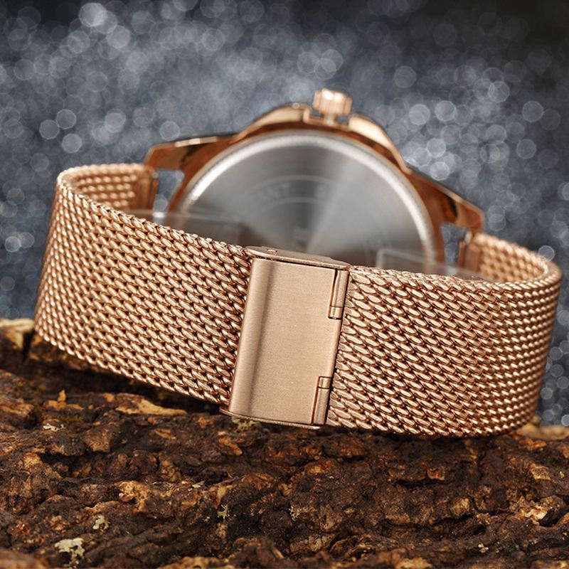 Casual Style Mekanisk Udseende Quartz Ure Mesh Stål Mænd Armbåndsur