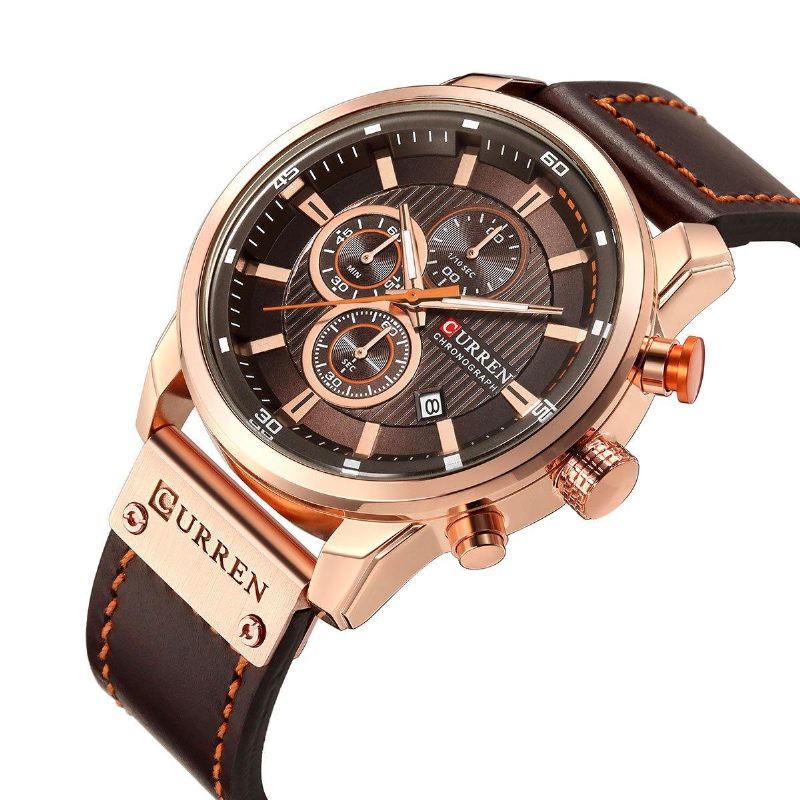 Casual Style Multifunktions Quartz Watch Dato Display Herrearmbåndsur