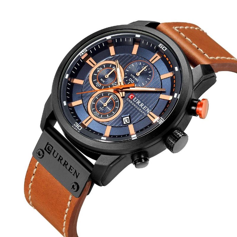 Casual Style Multifunktions Quartz Watch Dato Display Herrearmbåndsur