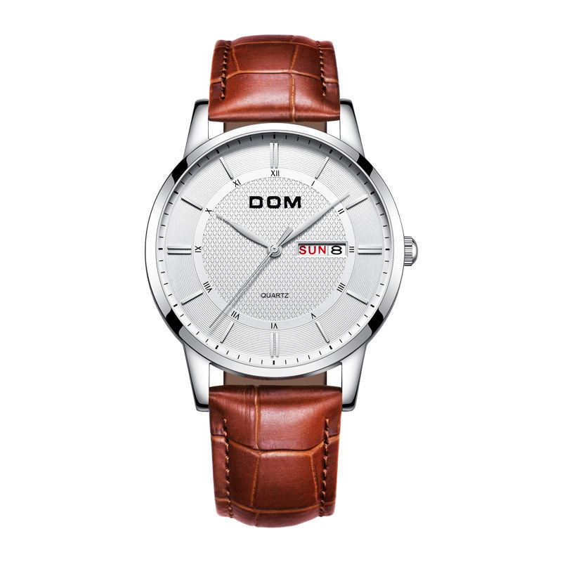 Casual Super Slim Herre Watch 3atm Vandtæt Dato Uge Display Quartz Watch