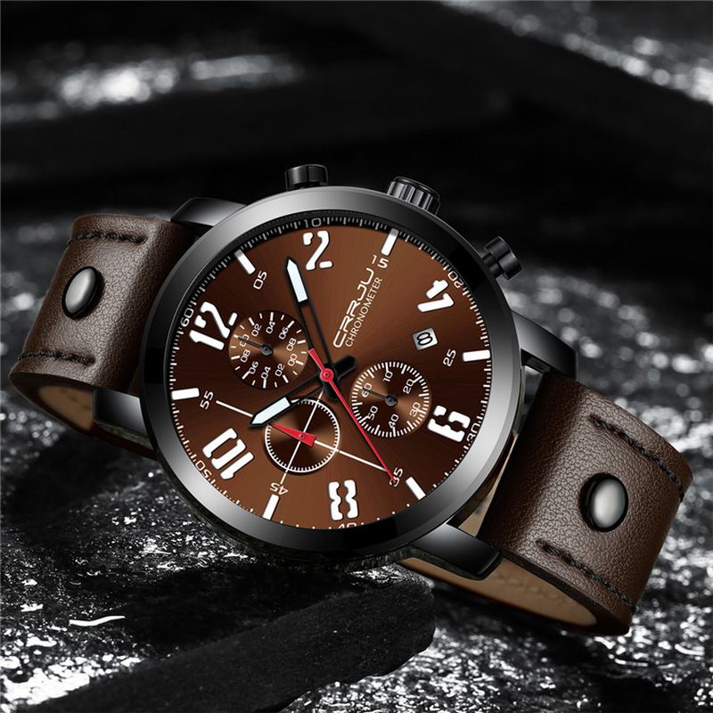 Chronograph Casual Style Mænd Armbåndsur Lysende Display Quartz Watch