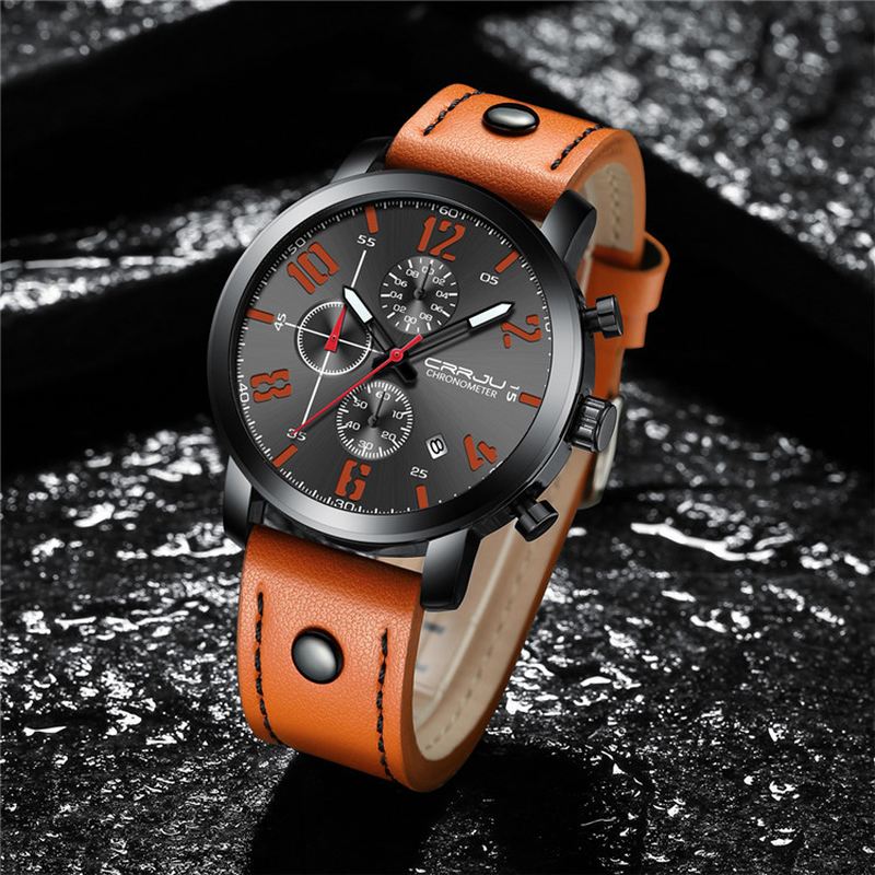 Chronograph Casual Style Mænd Armbåndsur Lysende Display Quartz Watch