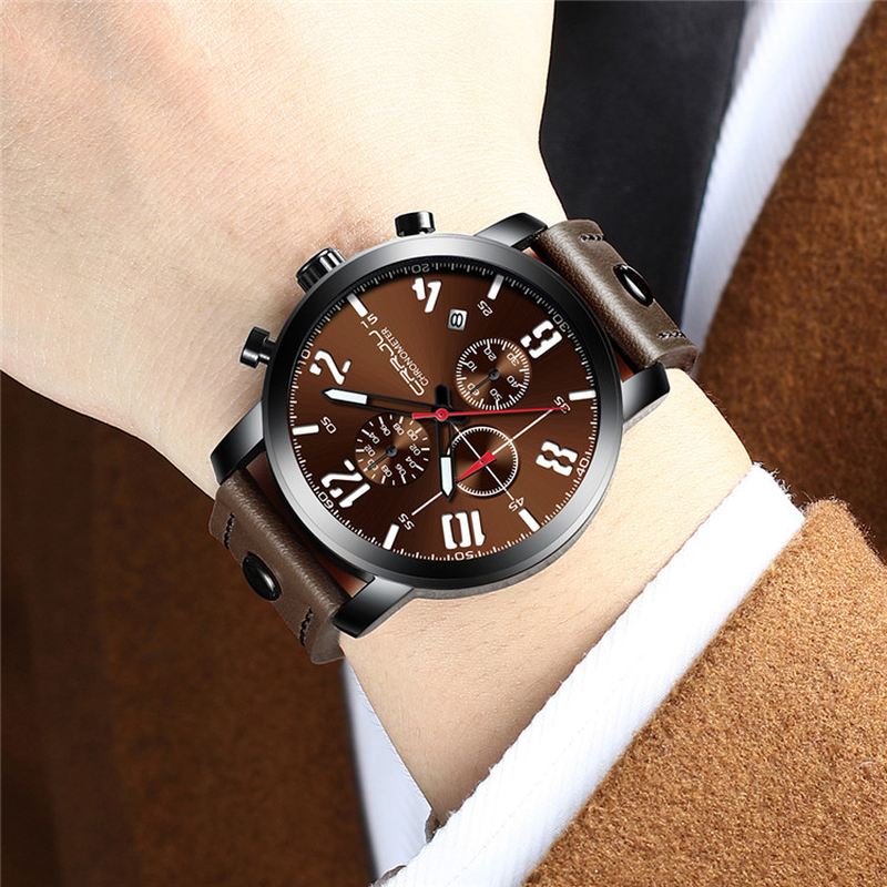 Chronograph Casual Style Mænd Armbåndsur Lysende Display Quartz Watch