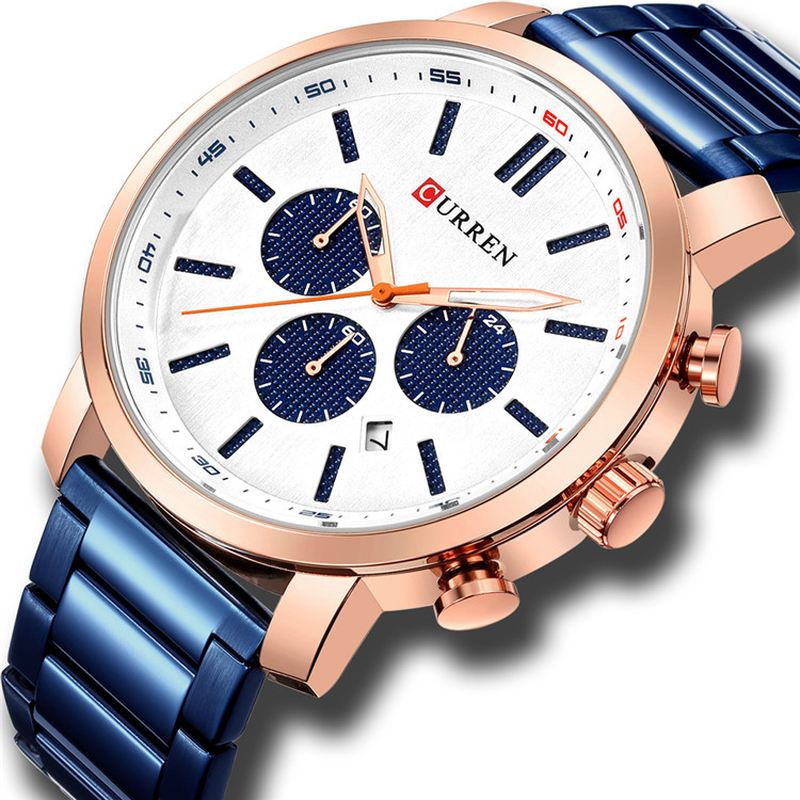 Chronograph Vandtæt Quartz Watch Business Style Mænd Armbåndsur