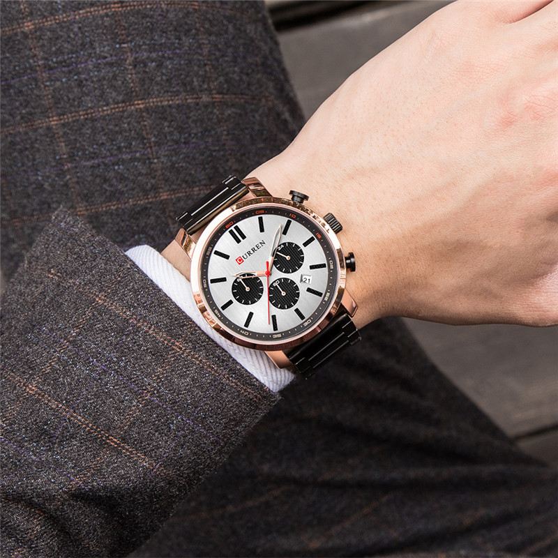 Chronograph Vandtæt Quartz Watch Business Style Mænd Armbåndsur