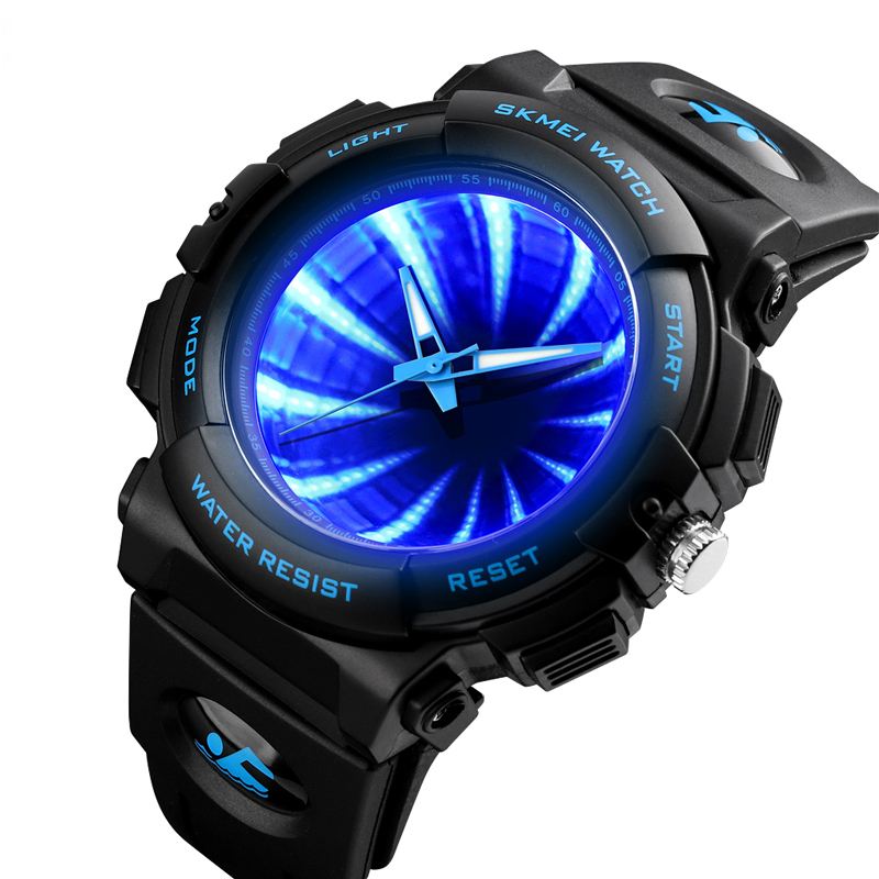 Creative Mirror Dial Led Baggrundsbelysning 5atm Rustfrit Stål Herrearmbåndsur Quartz Watch