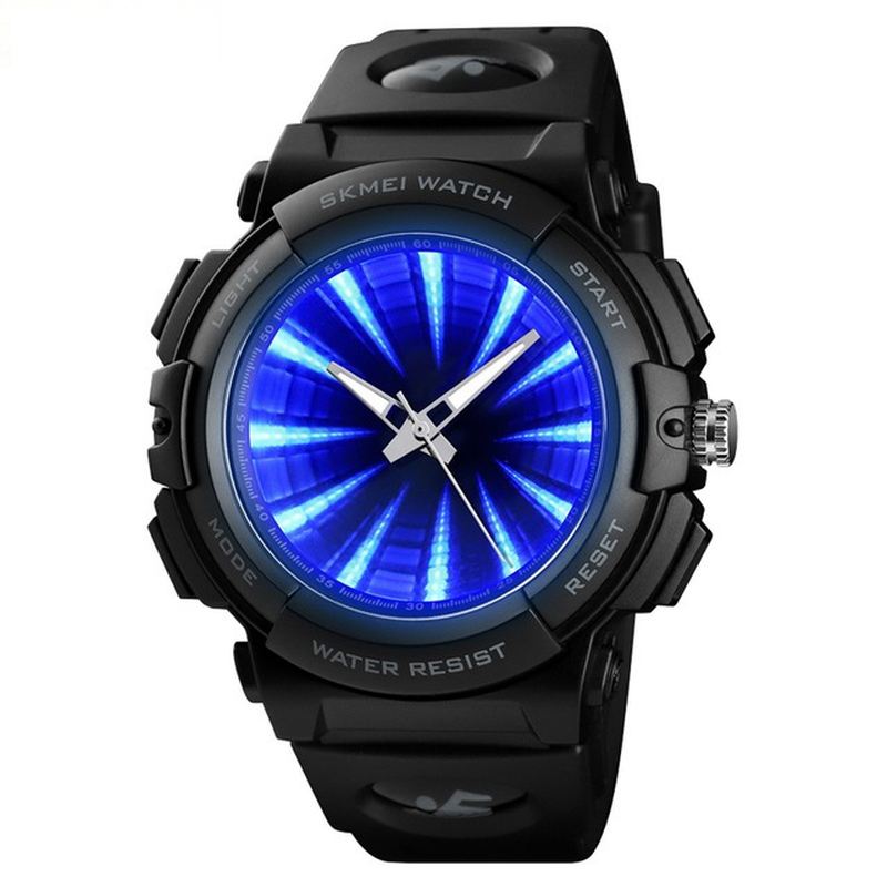 Creative Mirror Dial Led Baggrundsbelysning 5atm Rustfrit Stål Herrearmbåndsur Quartz Watch