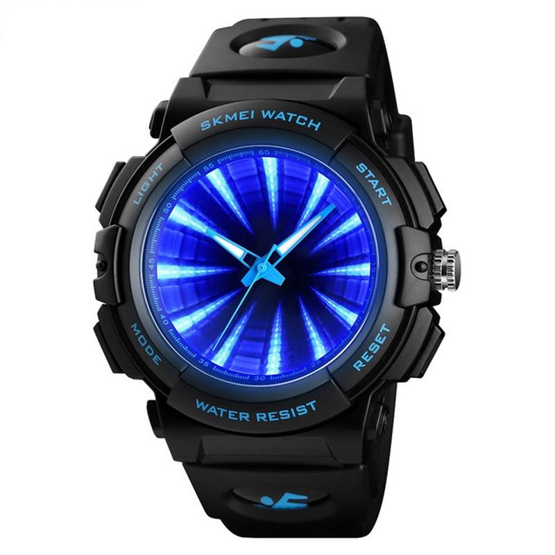 Creative Mirror Dial Led Baggrundsbelysning 5atm Rustfrit Stål Herrearmbåndsur Quartz Watch