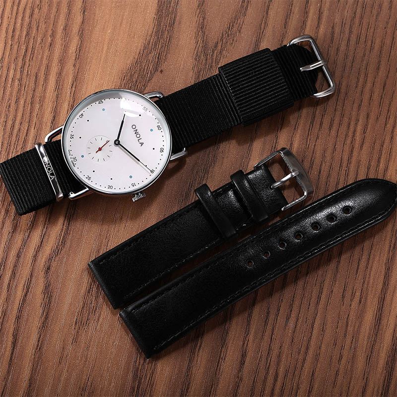 Creative Point Simple Dial Mænd Mode Nylon Læderrem Quartz Watch