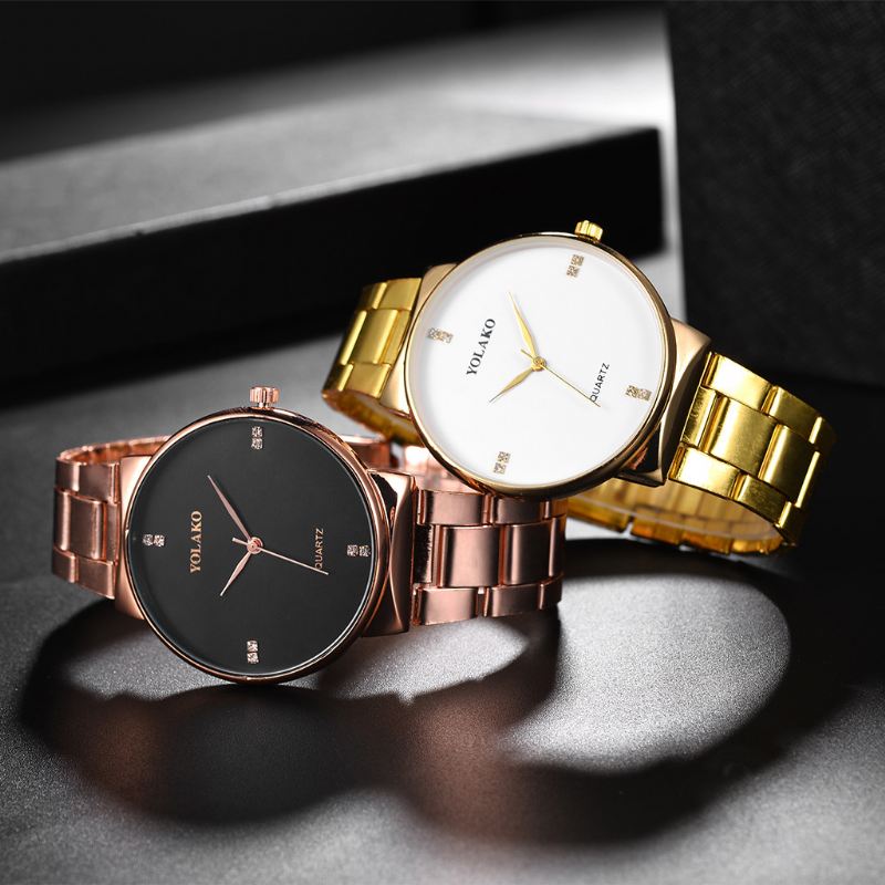 Crystal Scale Casual Style Quartz Watch Full Steel Business Herreure