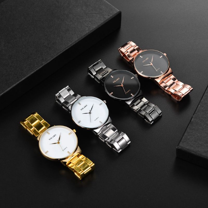 Crystal Scale Casual Style Quartz Watch Full Steel Business Herreure