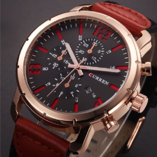 Dato Display Casual Style Mænd Armbåndsur Læderrem Analog Quartz Watch