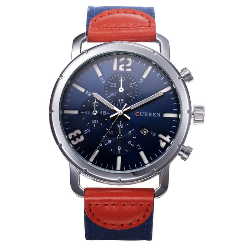 Dato Display Casual Style Mænd Armbåndsur Læderrem Analog Quartz Watch