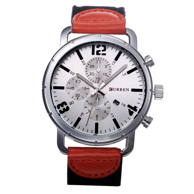 Dato Display Casual Style Mænd Armbåndsur Læderrem Analog Quartz Watch