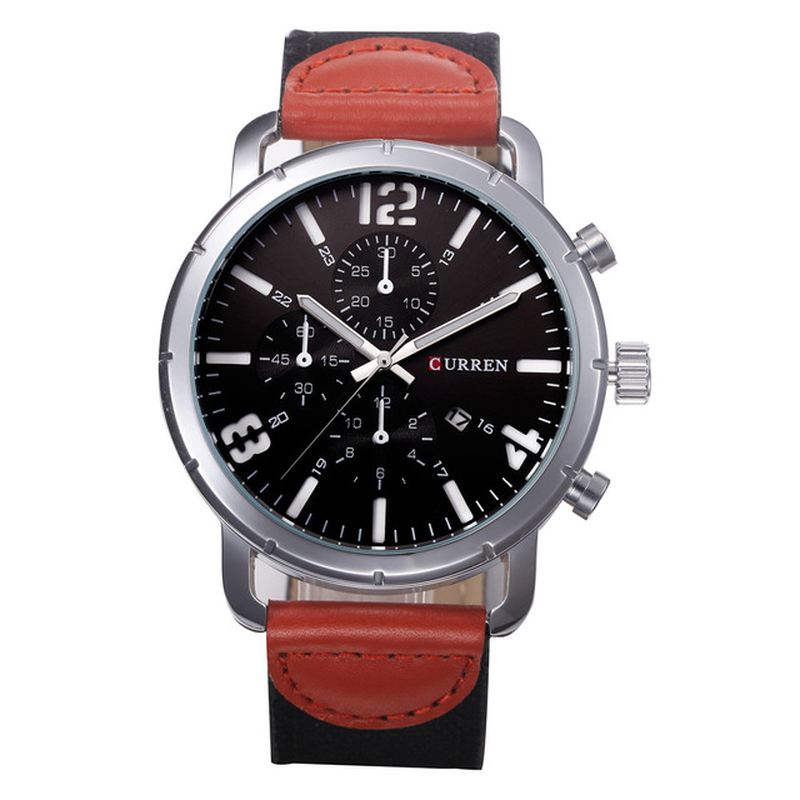 Dato Display Casual Style Mænd Armbåndsur Læderrem Analog Quartz Watch