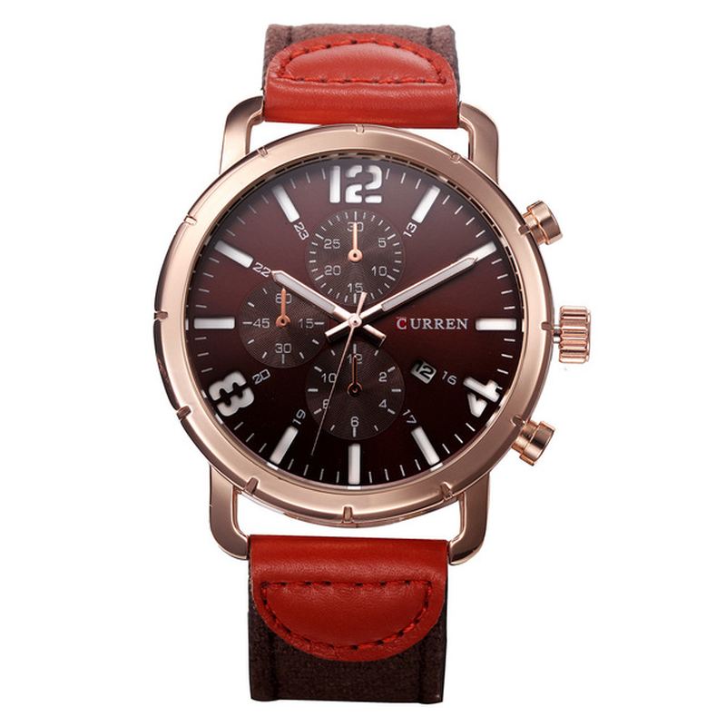 Dato Display Casual Style Mænd Armbåndsur Læderrem Analog Quartz Watch