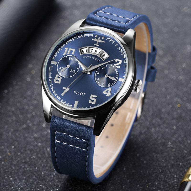 Dato Display Dekorativ Urskive Mænd Armbåndsur Casual Style Quartz Watch