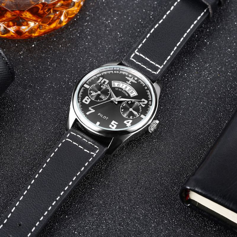 Dato Display Dekorativ Urskive Mænd Armbåndsur Casual Style Quartz Watch