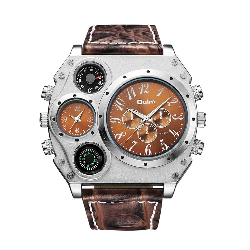 Dual Time Zones Creative Quartz Watch Big Dial Military Style Herreure