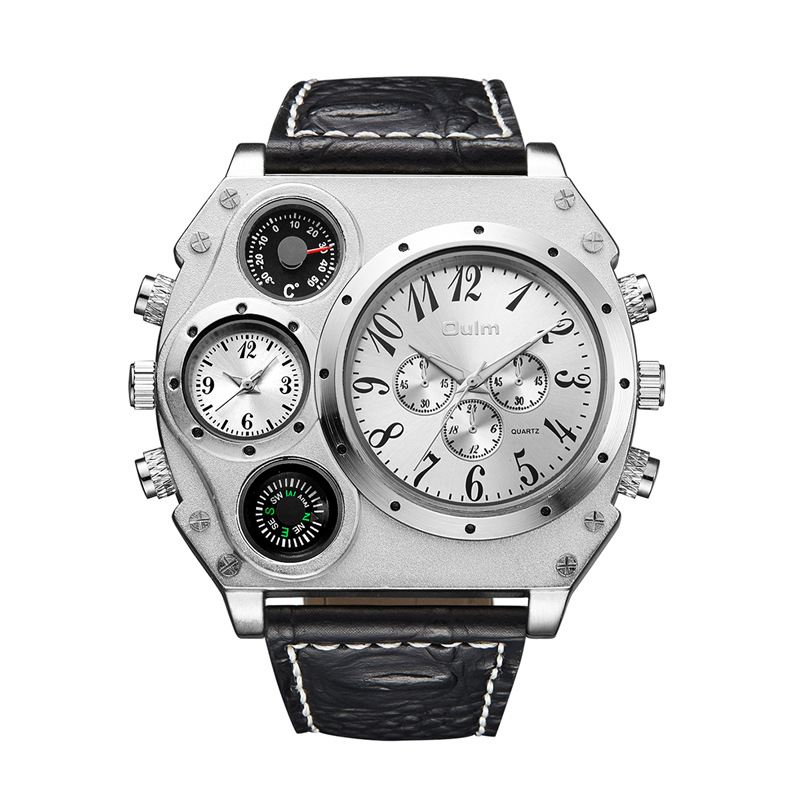 Dual Time Zones Creative Quartz Watch Big Dial Military Style Herreure