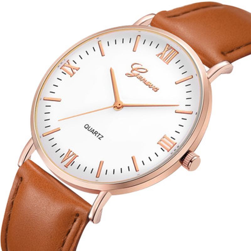 Enkel Urskivedesign Læderrem Casual Style Mode Herreur Quartz Watch